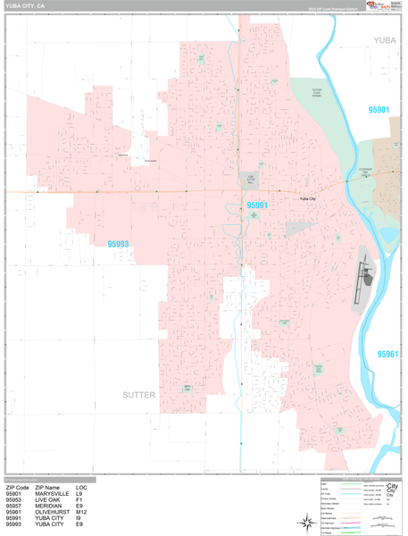 Yuba City, CA Wall Map